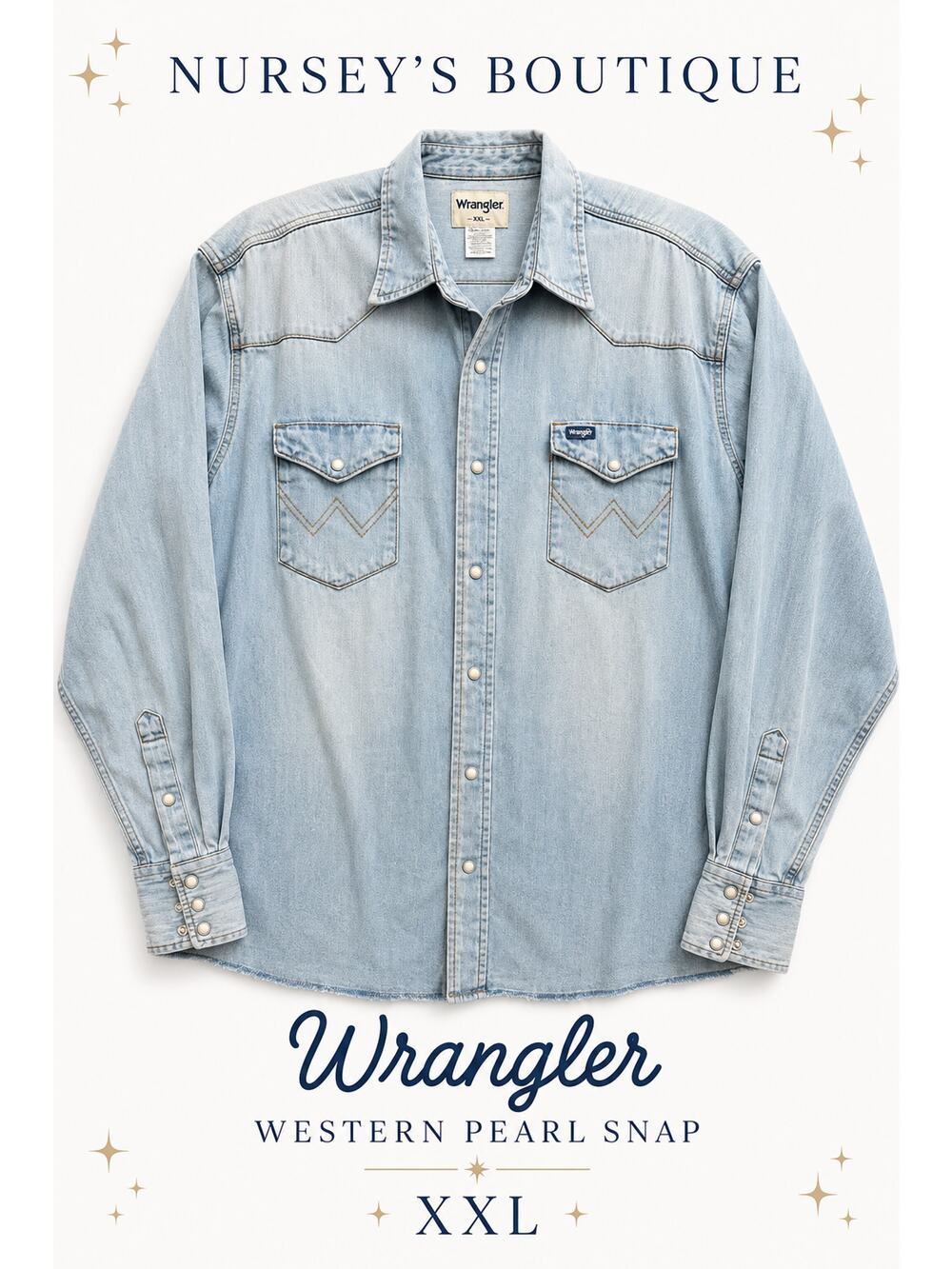 Wrangler Western Pearl Snap Denim Shirt XXL Oversized Cowboy Ranchwear